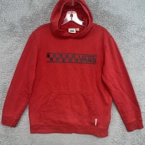 VANS Off The Wall Hoodie Youth Size L Red Pullover Skateboarding Logo Sweater